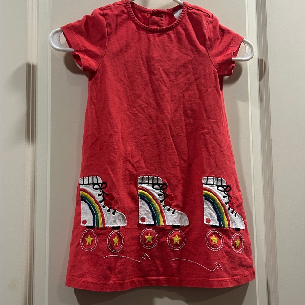 Hanna Andersson 100%cotton embroidery applique Rainbow RollerSkate Dress Size 4